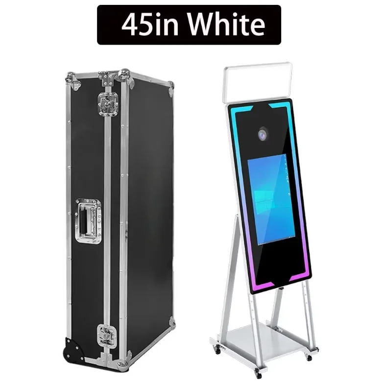 2026 Geüpgradede draagbare fotohokje met touchscreen, 43-inch/65-inch gespiegelde magische fotohokje, geschikt voor bruiloften en evenementen.