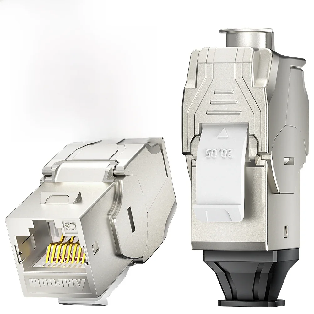 AMPCOM 12 szt. Ekranowane gniazda Keystone RJ45 Cat6A CAT7, złącze RJ45 bez użycia narzędzi ze stopu cynku, adapter modułowy ze stopu cynku — zdjęcie 2