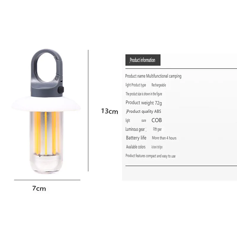 Portátil ao ar livre luz de acampamento multifuncional lanterna led carregamento usb lâmpada emergência pendurado tenda luz pendurada