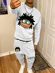 Autumn and Winter Trendy New Sweatshirt Men's Loose Casual Fit With Cute Letter Printed Hundred Long Sleeve Sweatshirt Set