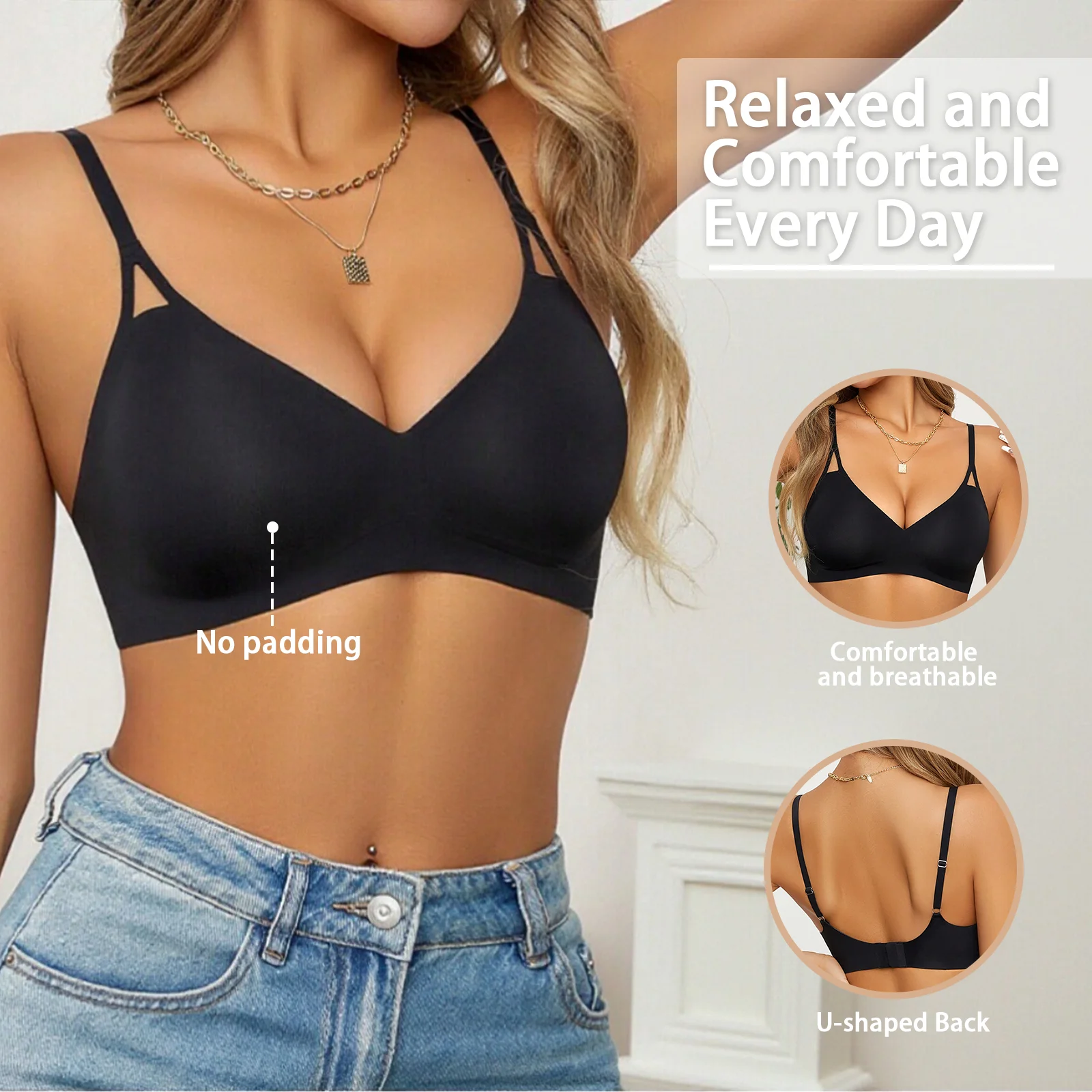 1PCS, Everyday Bra, Wireless Support, Breathable Elastic, Daily Travel