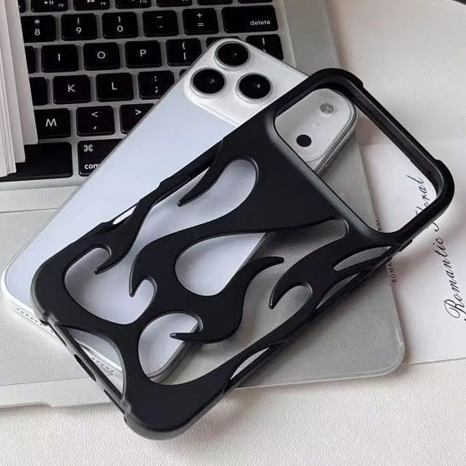 Funda de TPU antigolpes con diseño hueco y estampado de llama, para iPhone 17 16 15 14 13 12 11 Pro Max 16 Plus Air 5