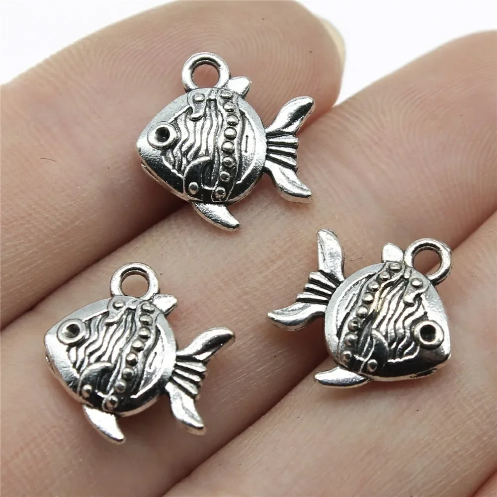 WYSIWYG 10 sztuk 14x15mm Charms dwustronna ryby Goldfish antyczny wisiorek Fit Vintage tybetański srebrny kolorowe do DIY ręcznie robiona biżuteria — zdjęcie 2