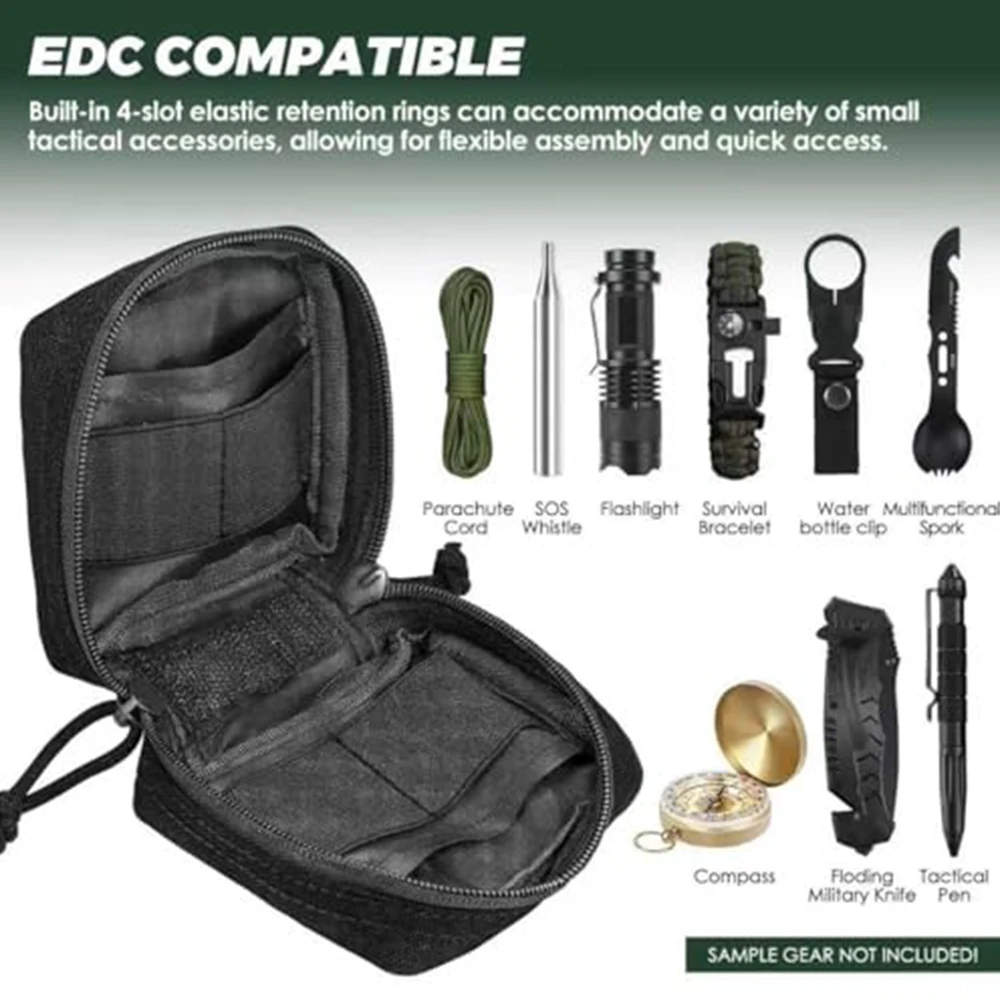 2 Pack Tactical EDC Molle Pouch ,Compact Utility Belt Pouches  Organizer with Removable Clear ID Pocket Camping Climbing Gear