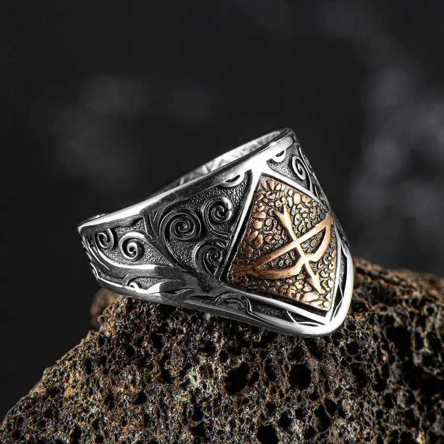 Great Seljuk Arrow Bow Mens Zihgir Ring 925 Sterling Silver For Men Vintage Jewelry Gothic Luxury  Aesthetic  Fidget Anxiety