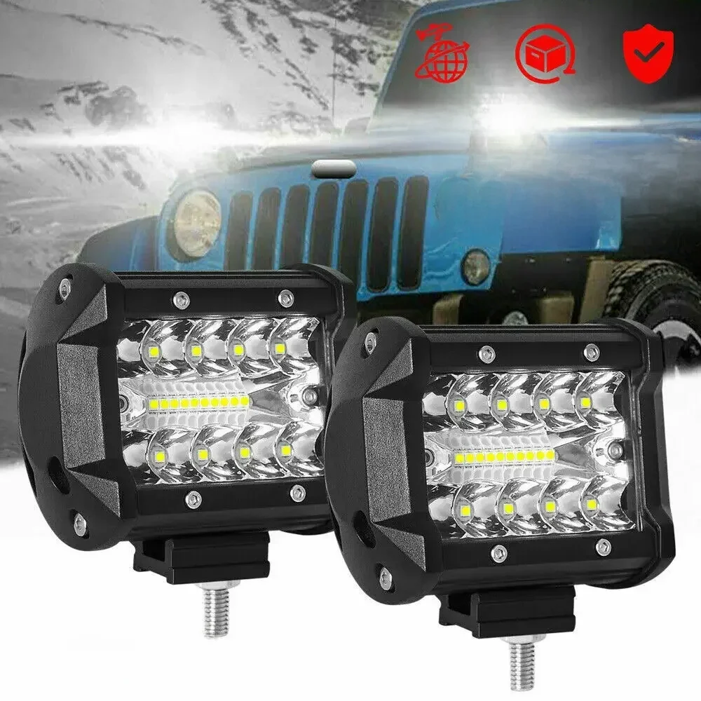 2pc 60W LED Barra de luz de trabalho Spot Flood Combo Pods Offroad Nevoeiro Lamp SUV ATV UTV Barra