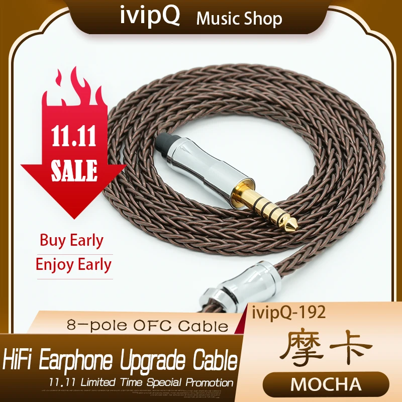 ivipQ-192 MOCHA HiFi IEM Cable 7N OFC Earphone Upgrade Wire With 2.5/3.5/4.4mm MMCX/0.78/2Pin/QDC/IE900 for Davinci Cantor NEKO