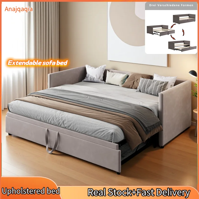 Anajqaqia Cama tapizada de 90/180x200 cm, sofá cama extensible con somier, cama multifuncional, tela de terciopelo, gris