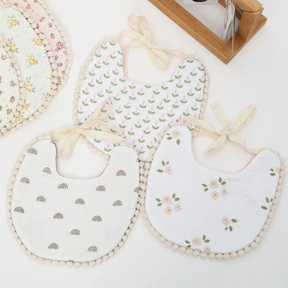 Bavoirs en mousseline de coton pour bébés garçons et filles, Double face, imprimé fleur arc-en-ciel, serviette de salive, tissu d'alimentation pour nourrissons, écharpe réglable pour enfants