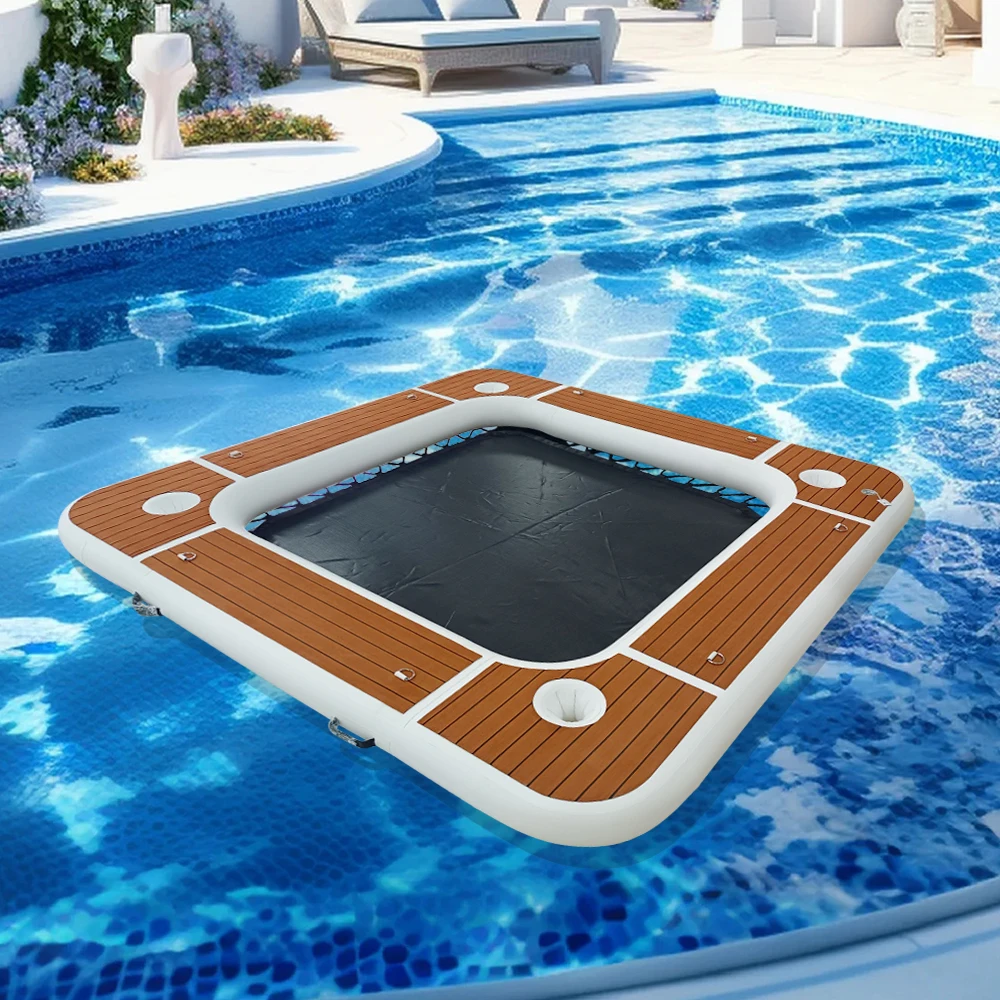 Hamac flottant gonflable pour piscine, avec porte-gobelet, 7-10 mailles circulaires, S6, pour yacht et bateau