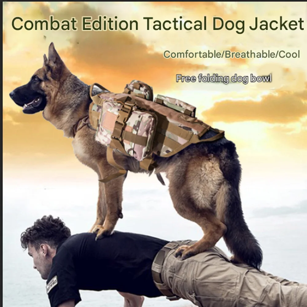 

Тактическая шлейка для собак с сумками, регулируемая военная шлейка для собак, седельная сумка, рюкзак для прогулок, пеших прогулок, тренировок