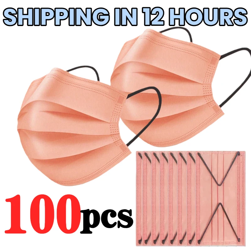 100/50Pcs Thick Protective Filter Masks with Cherry Blossom Powder, 4-Layer Disposable Masks, with Elastic Loops and Adjustable Nose Pads, Suitable for Parties, Travel, Outdoor Activities, Casual Wear, Fashion Enthusiasts, Ideal for Sensitive Skin, Unisex