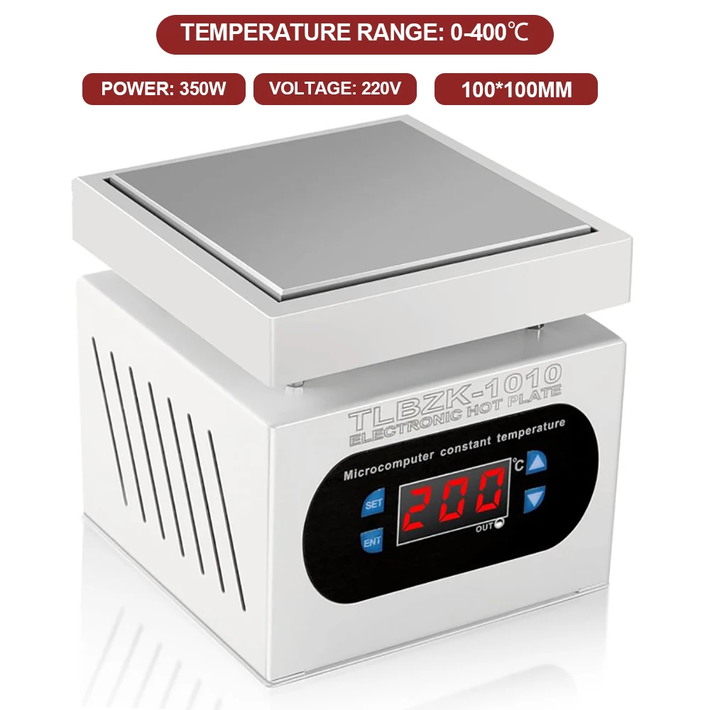 100x100mm Digital Preheating Station, 350W Intelligent Hot Plate with CPU Temp Control 0-400°C, PCB SMD Rework Desoldering Heater, Fanless Design for