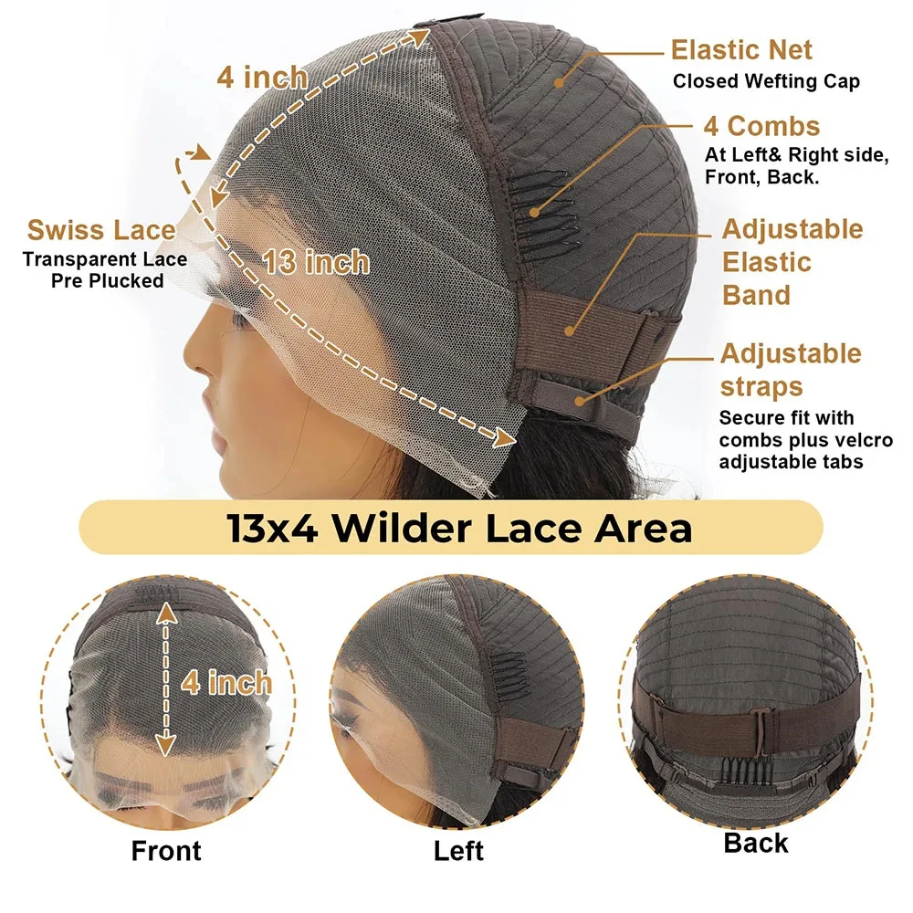 Parrucca corta Bob Parrucche taglio pixie Parrucca di capelli umani Bob Parrucca di pizzo Parte laterale Parrucche di capelli umani per le donne Parrucca di pizzo 13x4 Pizzo trasparente