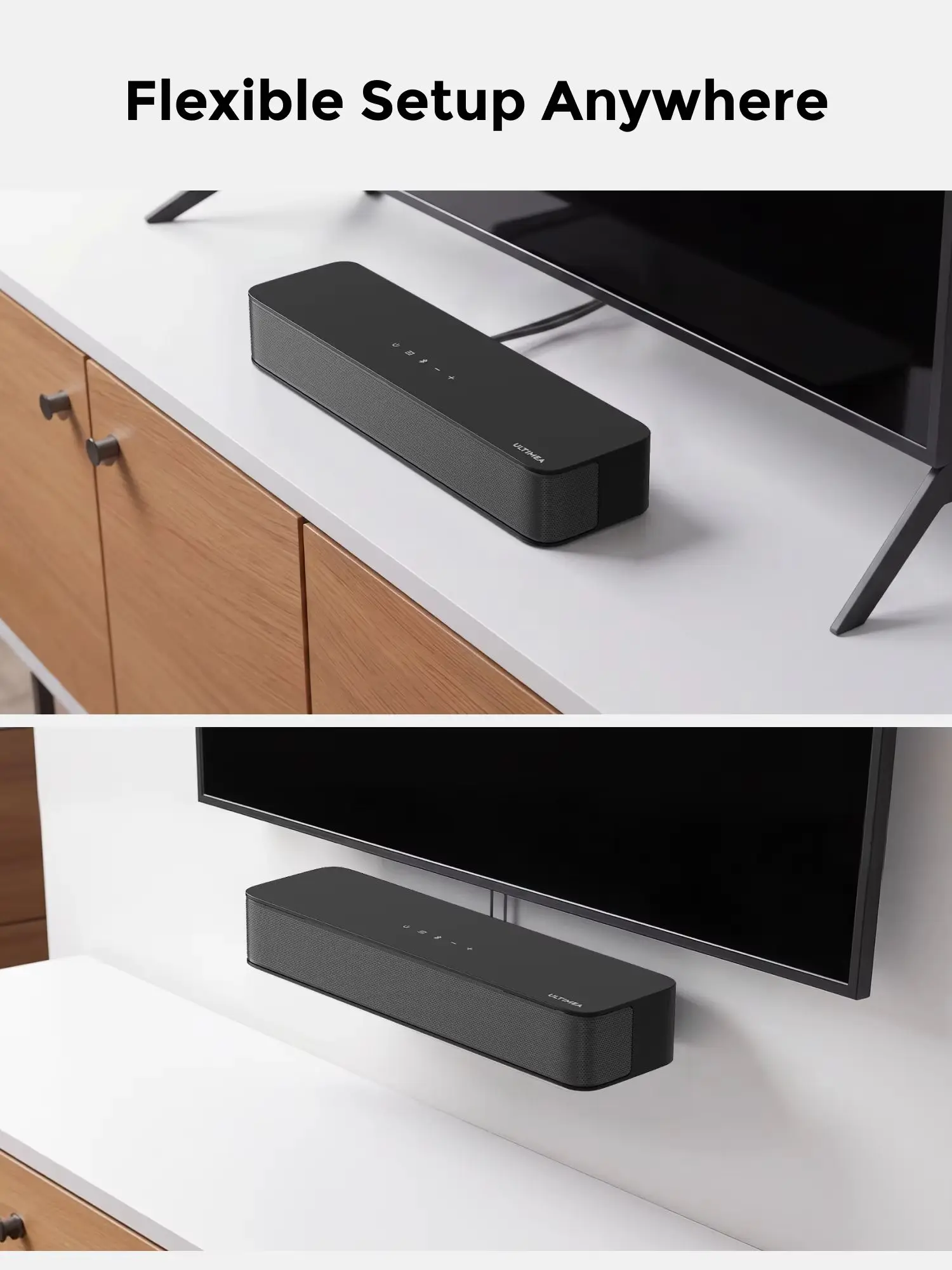 ULTIMEA 2.1-Kanal Kompakte Soundbar für TV mit App-Steuerung, 3-Zoll Eingebauter Subwoofer BassMX ™ All-in-One-PC-Soundbar für Spiele