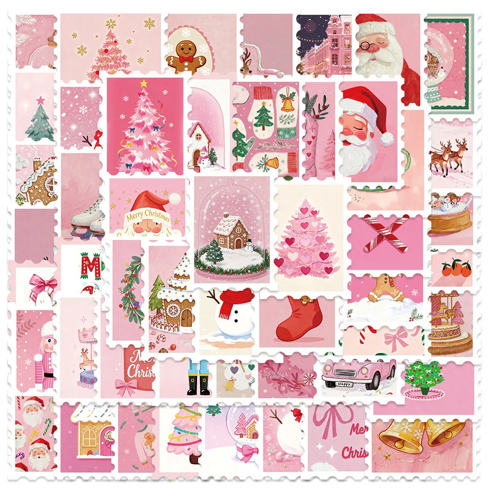 50PCS Vintage Rosa Weihnachten Briefmarken Santa Claus Aufkleber Aufkleber Telefon Sammelalbum Skateboard Koffer Erwachsene Weihnachten Party Dekoration