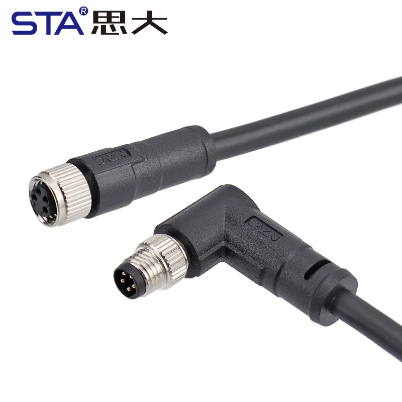 M8 IP67 Waterproof Aviation Plug 3 4 5 6 8 Pins Male Female Angled Straight Cable 24 AWG Shielded PVC Moulded Connector Wire