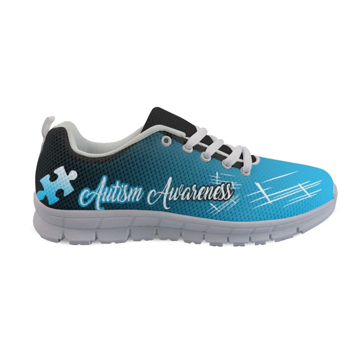 INSTANTARTS Autism Awareness Blue Design Lace-up Sneakers for Women Lightweight Non-Slip Running Shoes Outdoor Casual Flats Gift