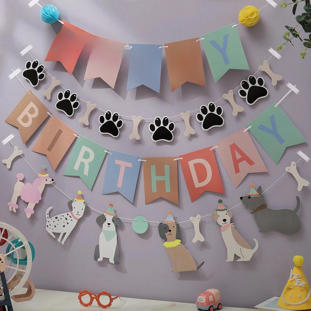 Drapeau en os de chien pour fête d'anniversaire, bannière de décoration de vacances, 1 ensemble, 1 pièce