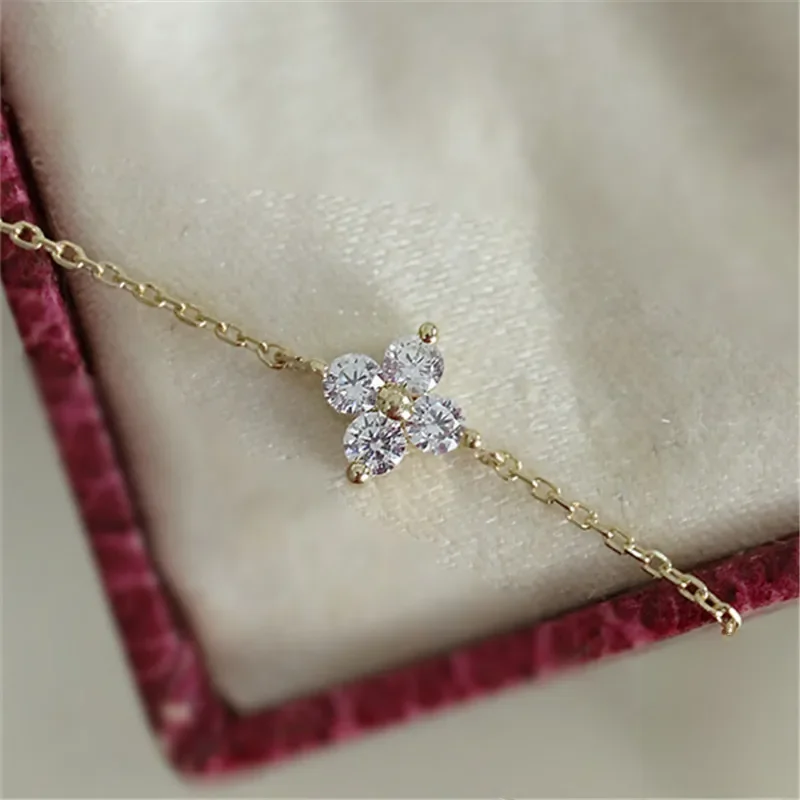 925 Sterling Silver Plated 14k Gold Bransoletka Koreański wzór Temperament Cyrkon Kwiat Bransoletka dla kobiet Biżuteria Akcesoria — zdjęcie 2