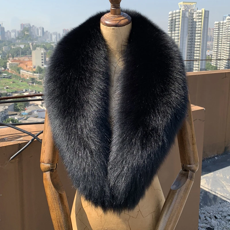 

Winter Real Fox Fur Collar Woman Black Natural Fur Scarf Shawl For Women Collars Wraps Neck Warmer Fur Scarves Luxery Scarf Men