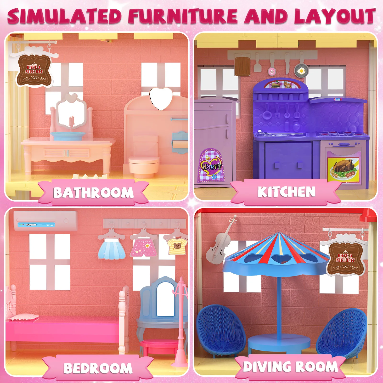 여아용 인형의 집, 대형 인형의 집, 가구 및 액세서리 포함, 조립식 인형의 집, 3-10세 어린이를 위한 놀이집 선물