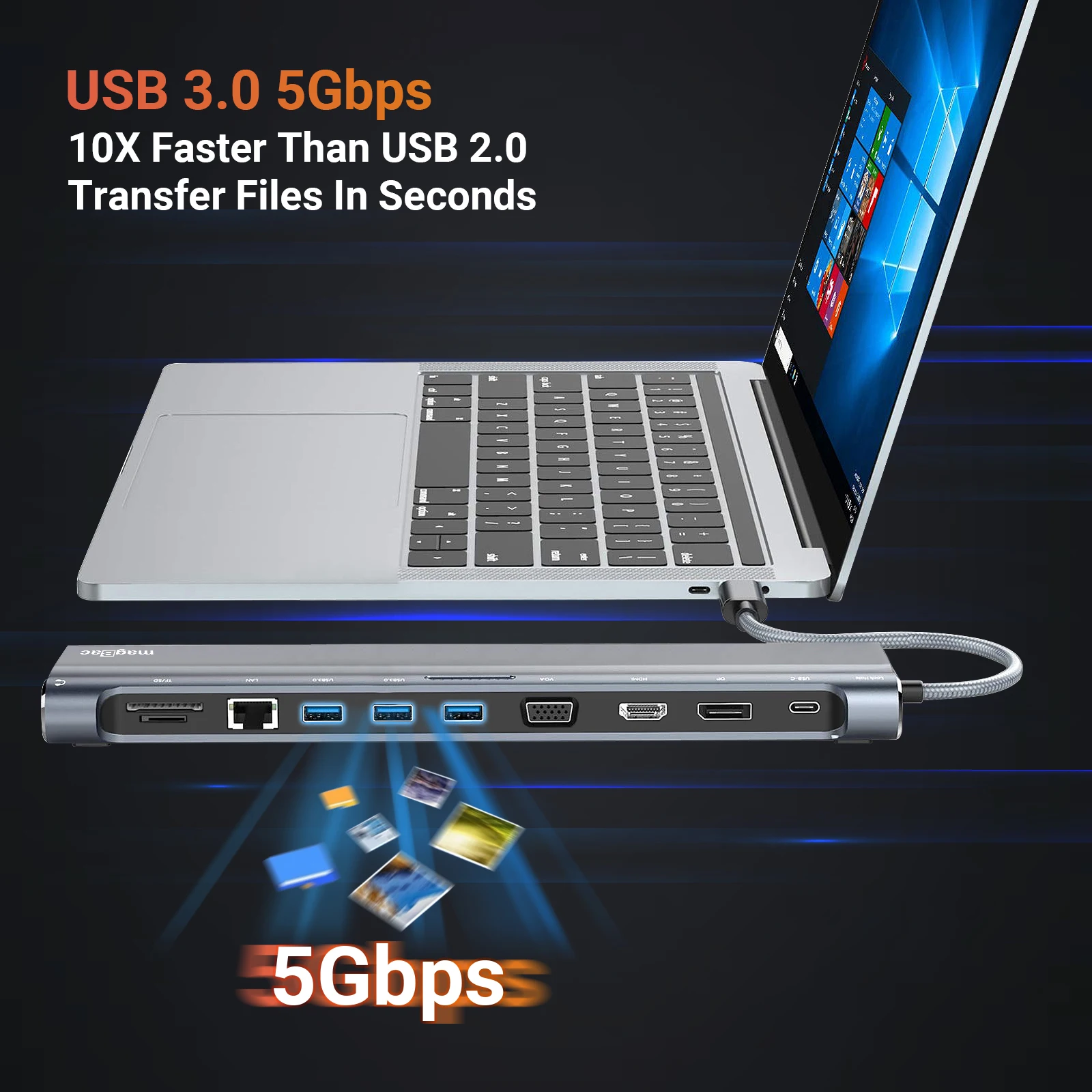 Imagem -03 - Dock Station Usb tipo c Multi-portas Telas Diferentes Displayport Hdmi Gigabit Ethernet Vga Hub Usb3.0 para Laptops