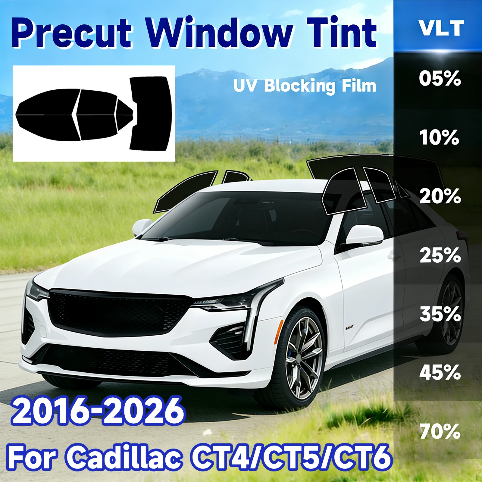 

Precut Window Tint Car for Cadillac Ct4/Ct5/Ct6 2016-2026 Auto Sun Uv Blocking Heat 2Ply Window Protector Privacy Films