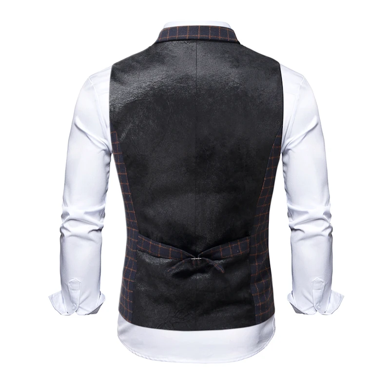 New Men\'s Plaid Suit Vest Business Casual Wedding Waistcoat Slim Fit Sleeveless Offcie Single Breasted Suit Vests Man