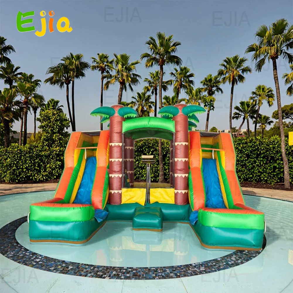 Commerciale Grande 16,5 piedi/5 M Gonfiabile Doppio Scivolo Tropicale Casa di Rimbalzo Combo Casa Rimbalzante Bagnato e Asciutto Per Bambini Festa All'aperto