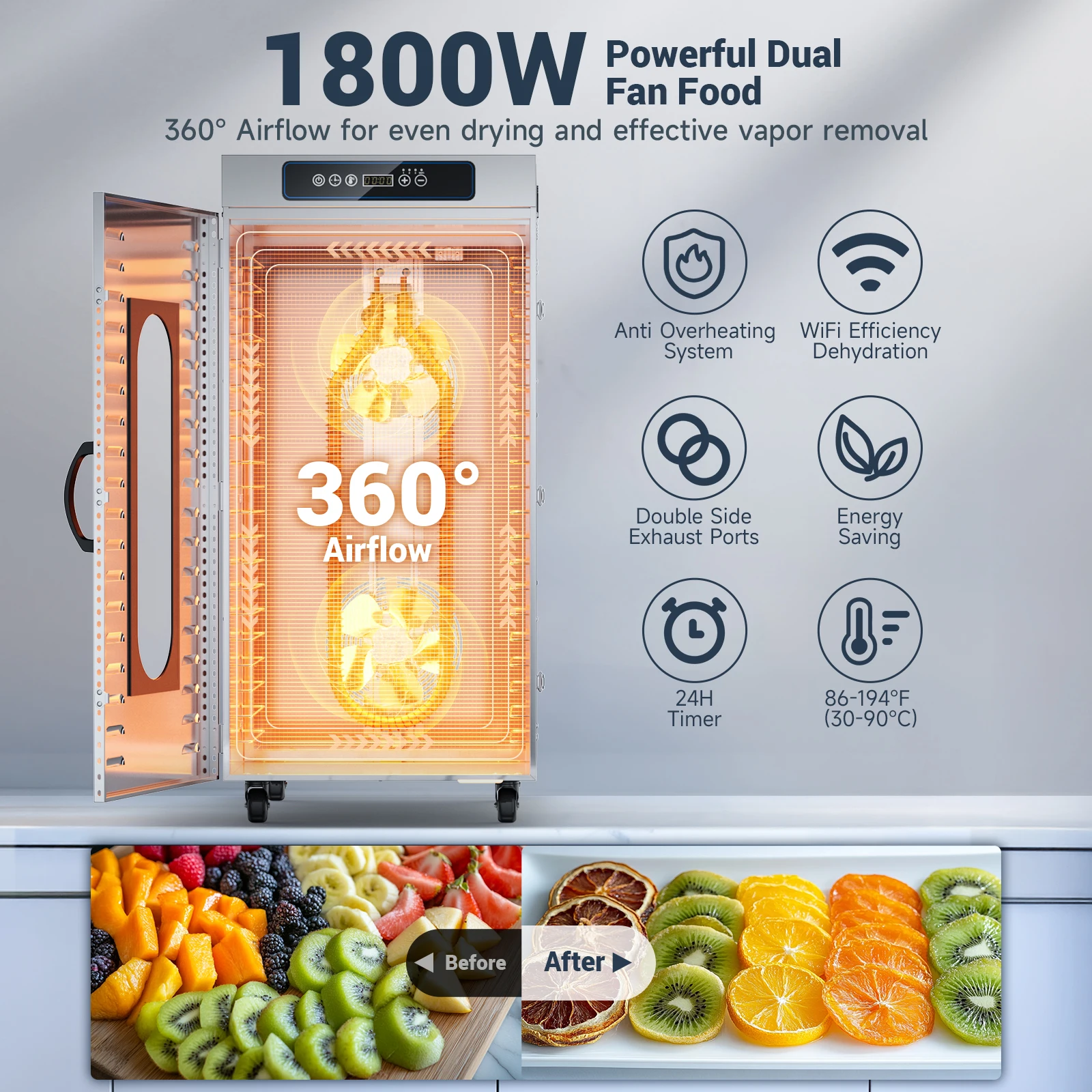 20-Tray WIFI Food Dehydrator Stainless Steel Quiet Visible Drying Process Energy Saving Dehydrator Commercial and Household #2