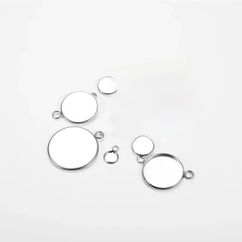 20 sztuk 6-25 mm Okrągły wisiorek ze stali nierdzewnej Pusta podstawa kaboszonu Taca do ustawiania Bezel do biżuterii DIY Hurtownia materiałów do tworzenia biżuterii — zdjęcie 2