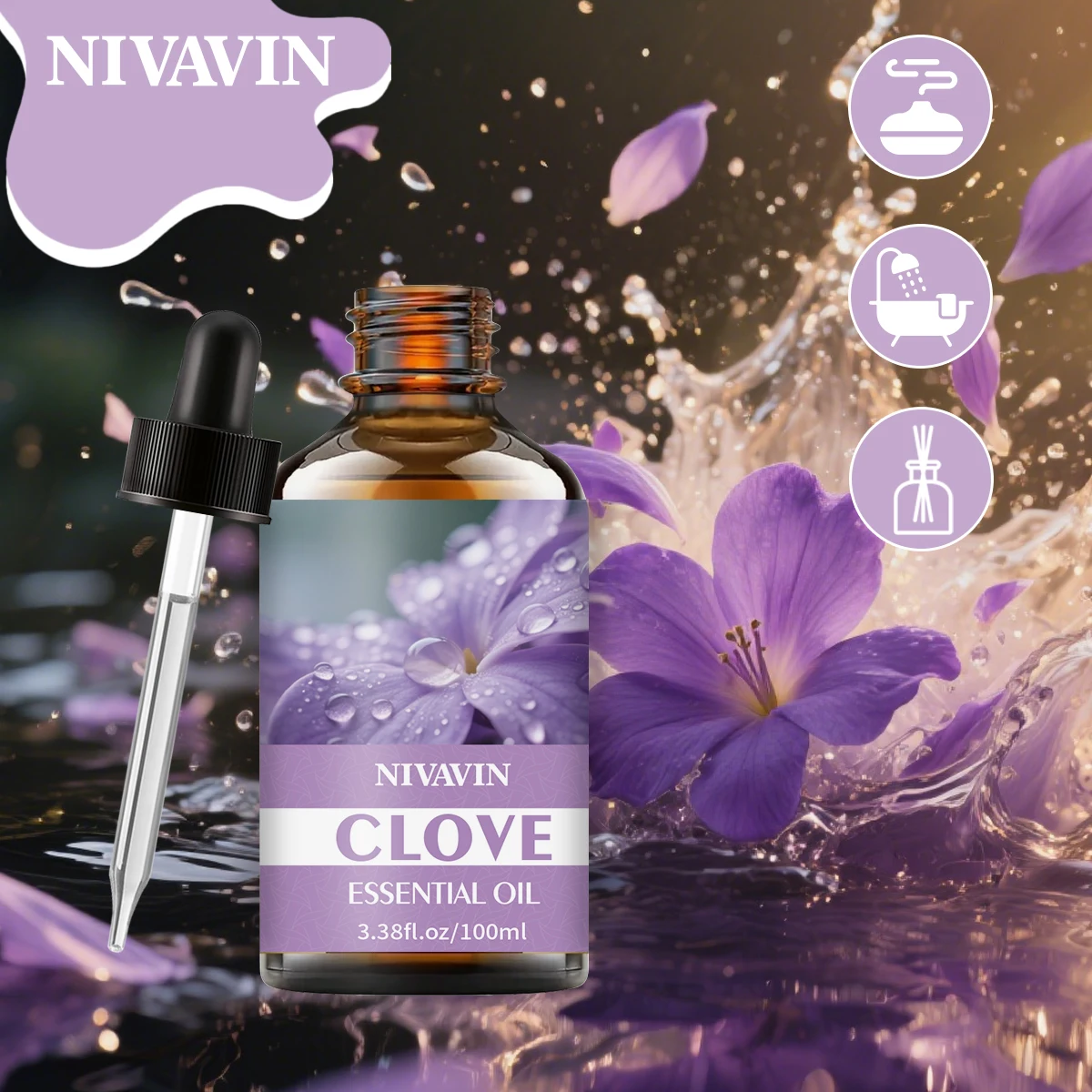NIVAVIN 30ml/60ml/100ml clove essential oil, 100% pure natural plant extracts, fragrant and suitable for various home settings.
