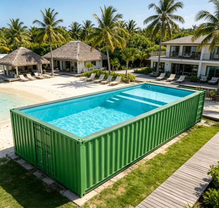 Factory Modular Container Swimming Pool Outdoor Above Ground Pool with Wooden Deck for Villa Hotel Resort Garden Backyard
