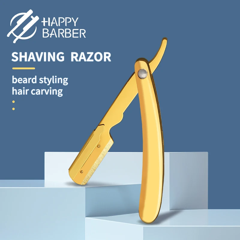 

Happy Barber Razor Men's Shaving Razor Stainless Steel Barber Razor Beard Hair Removal Tools Folding Shavers Holder Wholesale