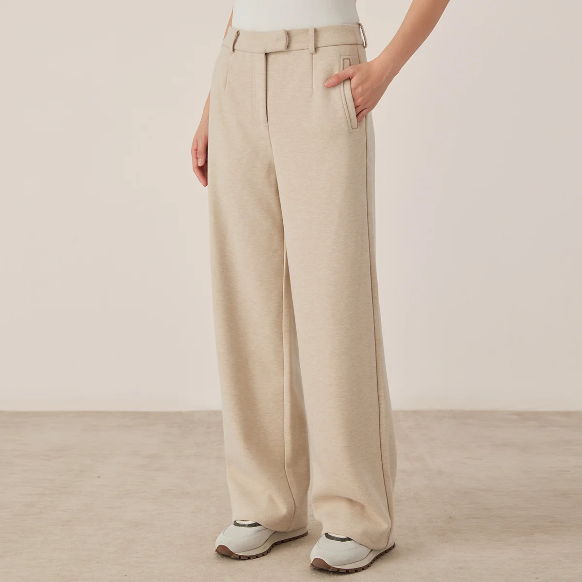 KX7523390 High End Cotton Wool Blend Womens Casual Pants Minimalist Wide Leg Comfortable Daily Wear Trousers