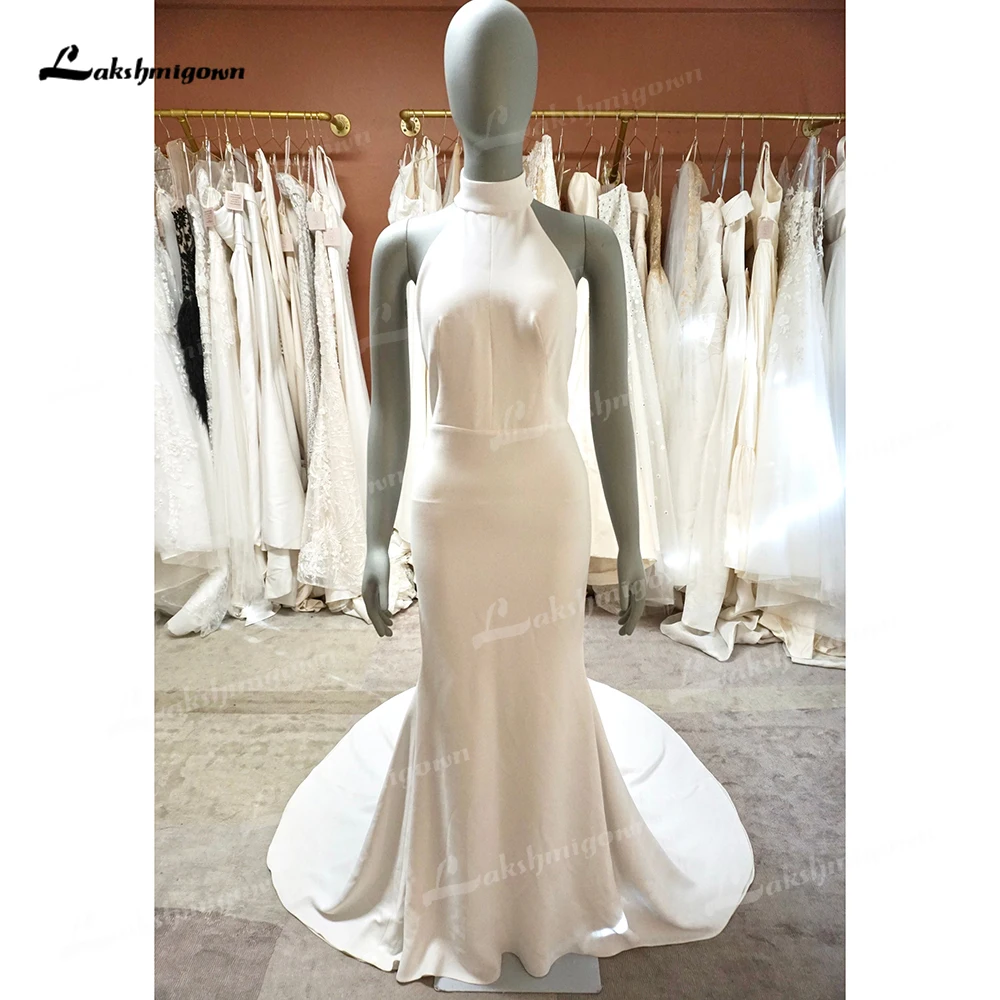 Einfache sexy Halfter offener Rücken Schnürung Bogen Fleck Meerjungfrau Brautkleid Boho Brautkleider Sweep Robe de Mariée Vestidos de Novia