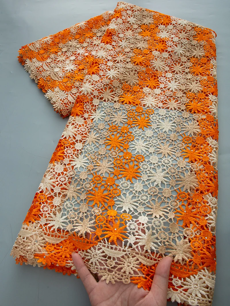 

2025 High Quality Nigerian Guipure Cord Lace Fabric African Sequins Water Soluble Lace Fabric for Women Party Dresses Sew TY4553