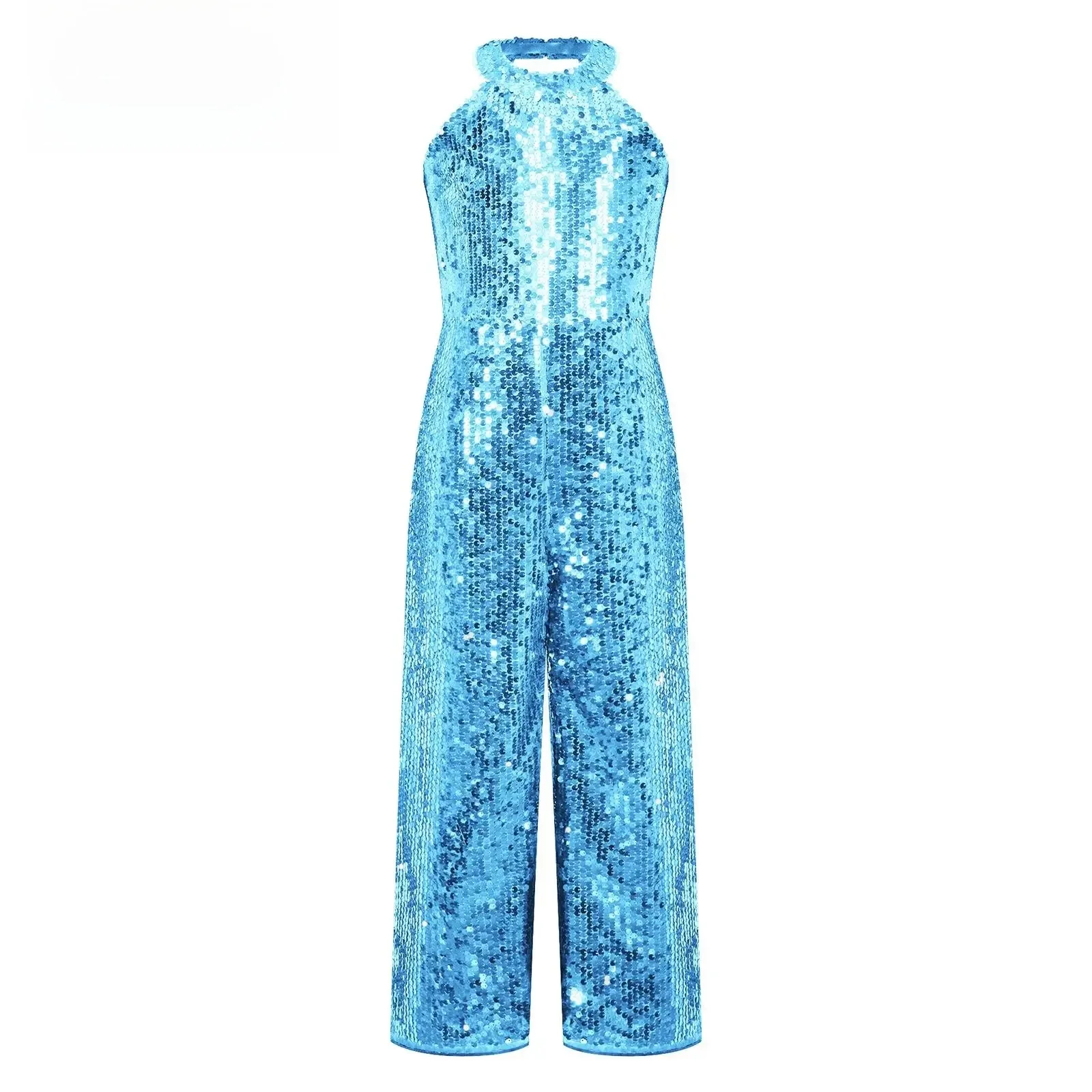 Kids Meisjes Sprankelende Volledige Lovertjes Lange Jumpsuit Romper Mouwloos Feest Full Body Rits Playsuit Dance Prom Turnpakje - afbeelding 2