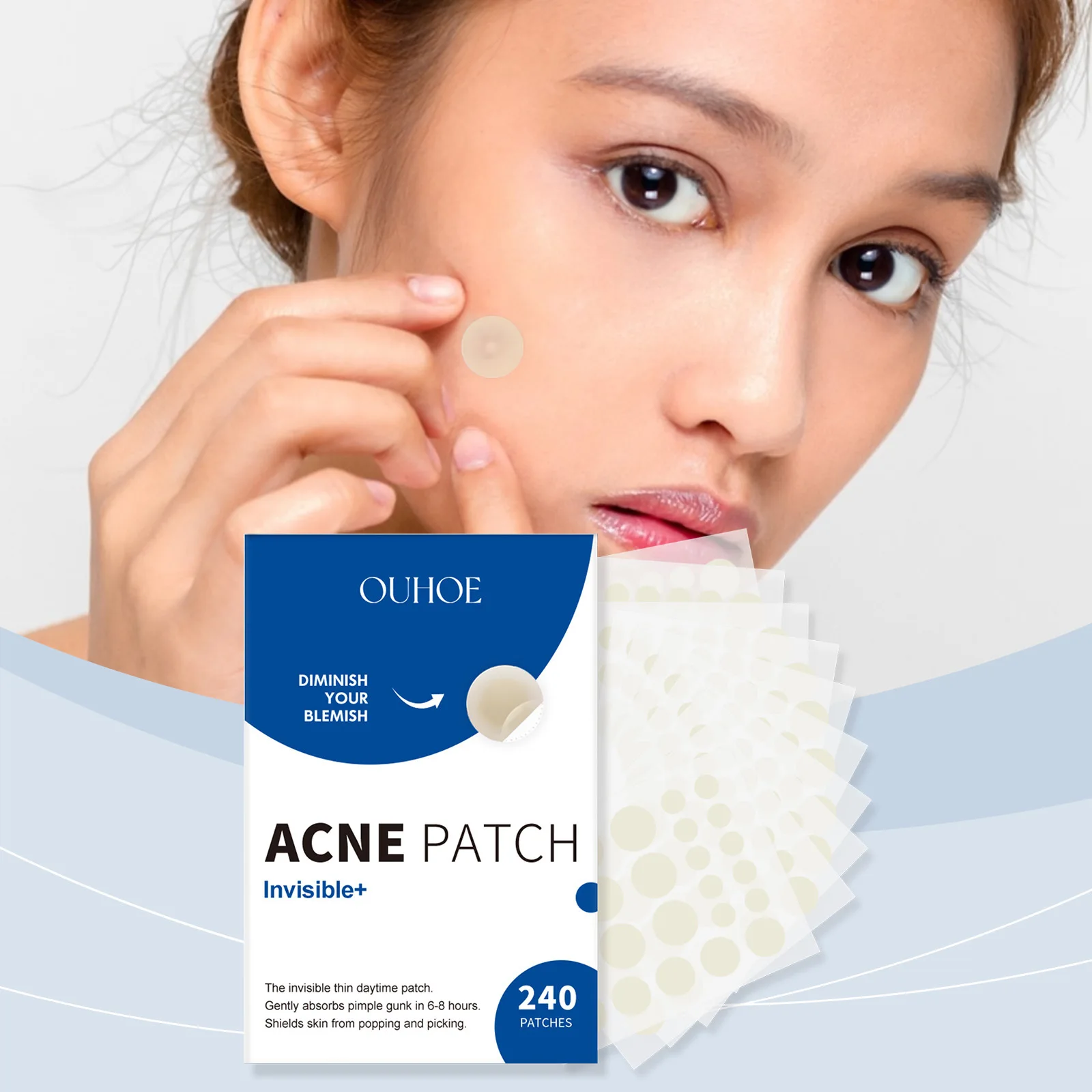 Ouhoe 240pcs Invisible Acne Patches Face Spot Scar Care Pimple Remover Waterproof Acne Healing Concealer Covering Face Stickers