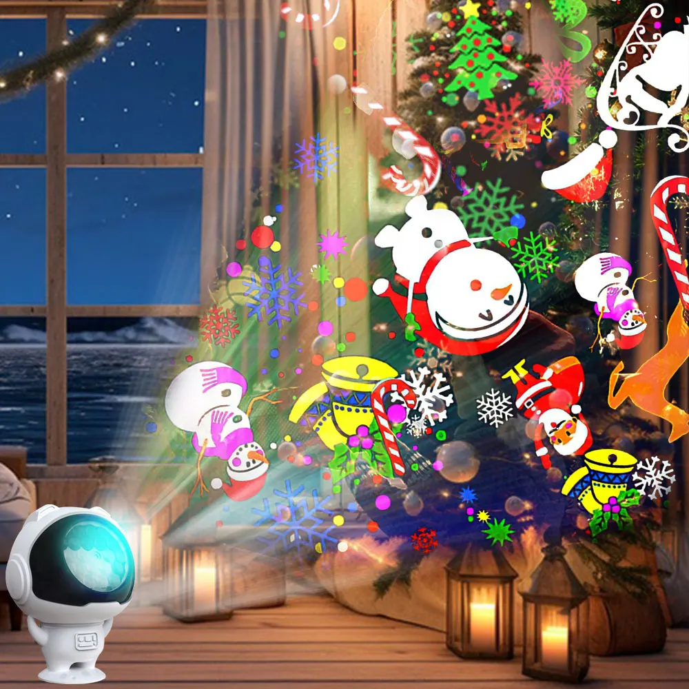 Lampu Proyeksi Natal Bertenaga USB dengan Pola Liburan LED Dinamis Santa Claus Serpihan Salju Dekorasi Natal untuk Dinding dan Langit-langit