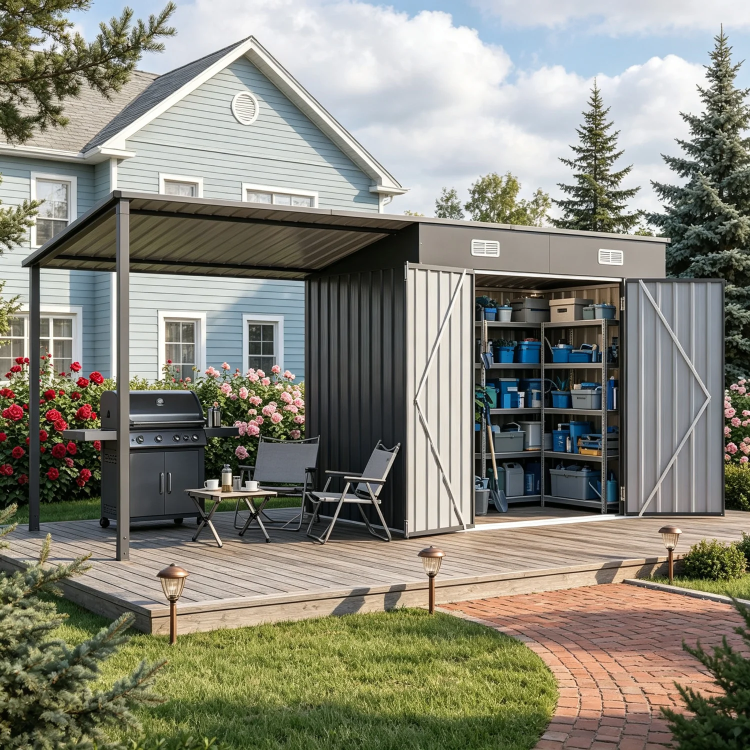12x4ft Lean To Shed And Hardtop Gazebo Black 6x3.5ft Metal Storage Shed With Pergola 2 In 1 Garden Tool Shed For Patio Backyard Deck