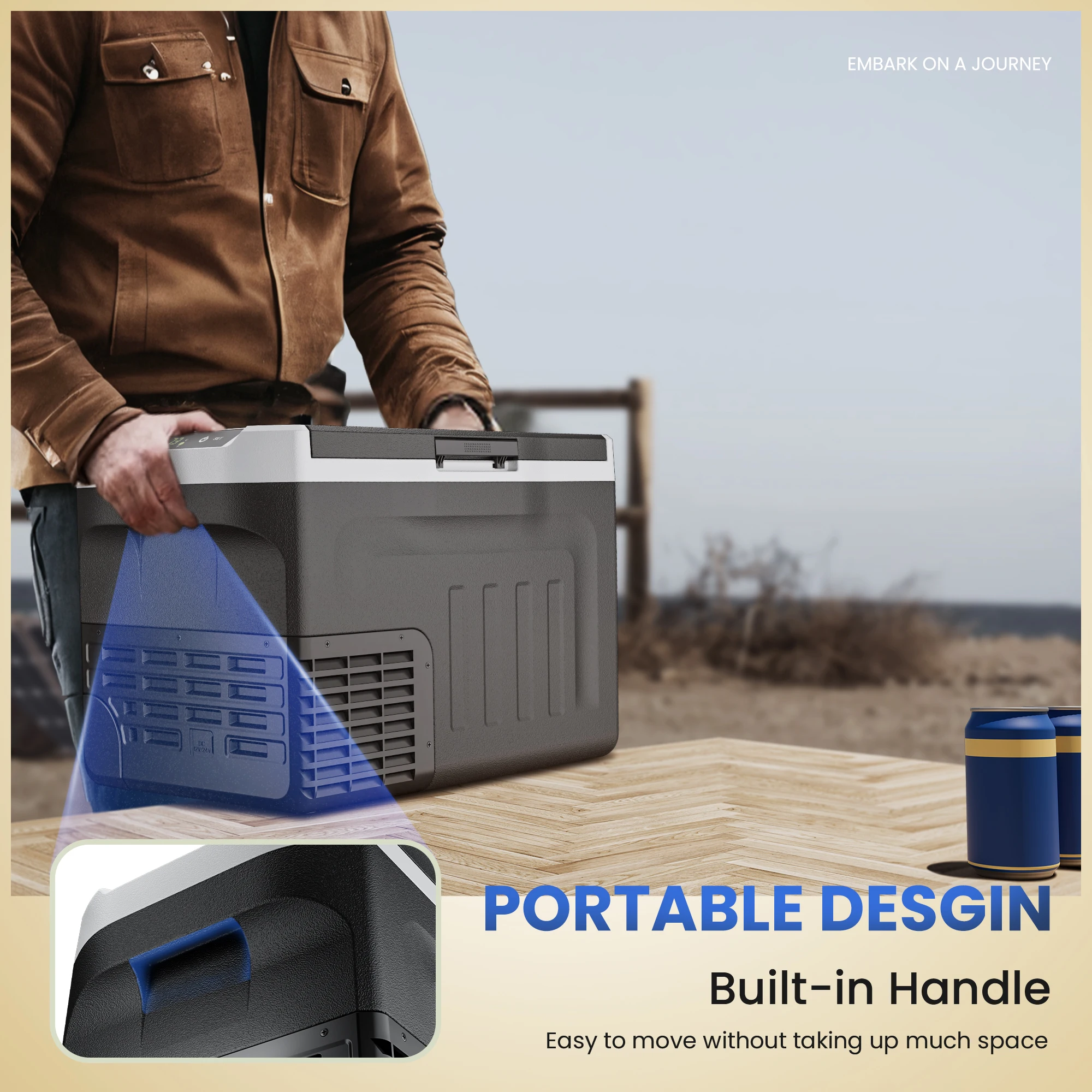 Vibekio 30L draagbare autokoelkast, elektrische koeler, -4 ° F~68 ° F, 12/24V, 110-240V, buitenvriezer, voor kamperen, barbecue, reizen