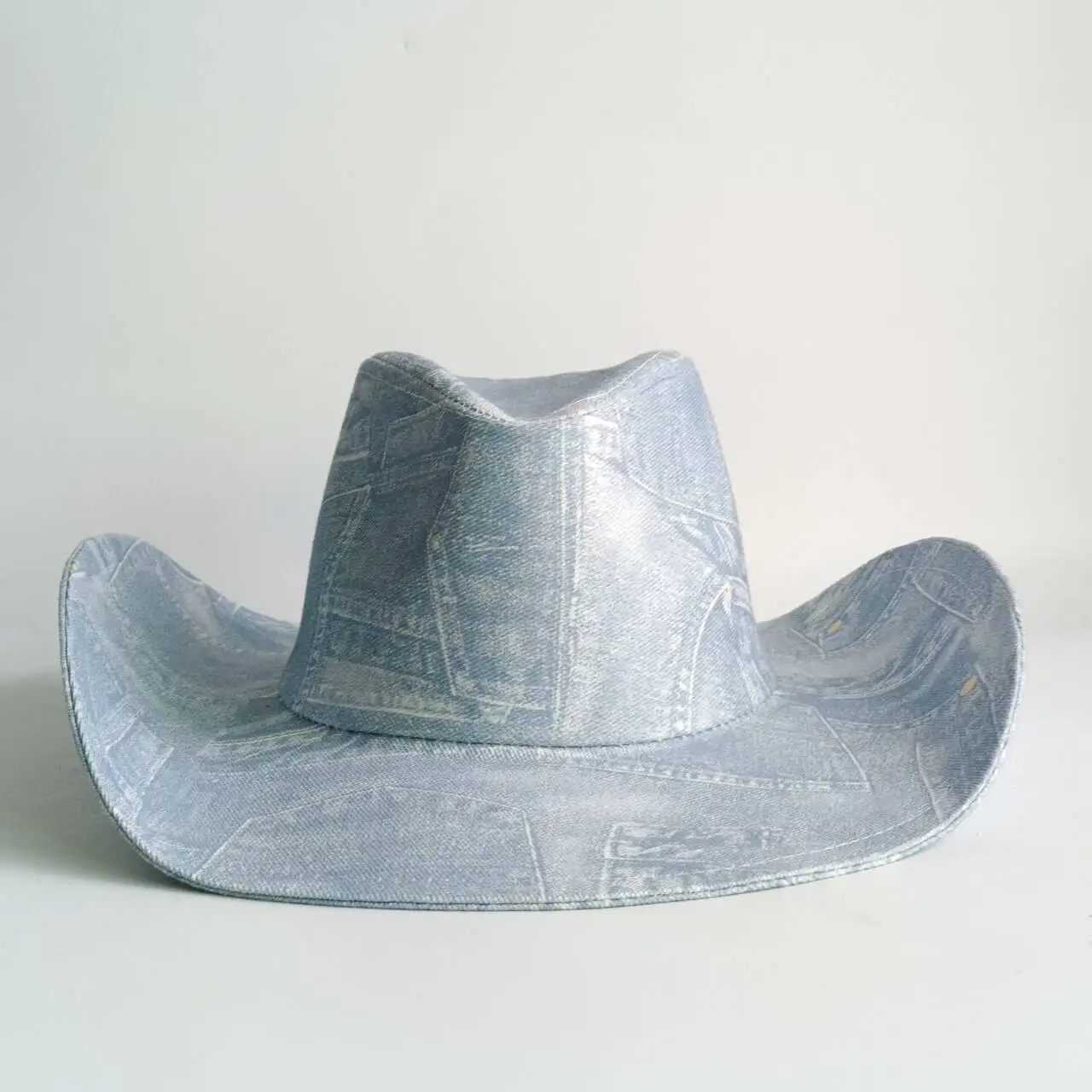 Light Blue Denim Print Western Cowboy Hat for Women Men Retro Wide Brim Cowgirl Hat Vintage Fashion Sun Hat for Festival Vacatio