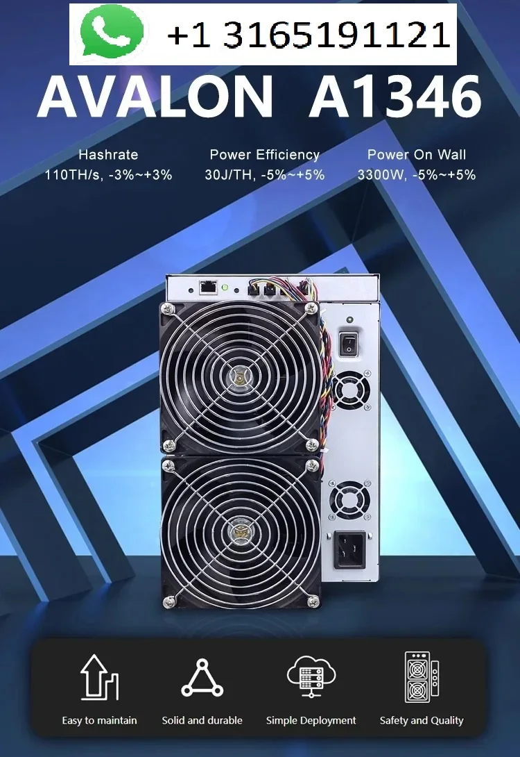 

S. READY TO SHIP BUY 3 GET 1 FREE Avalon A1346 110TH/s Bitcoin Miner 3300W BTC Asic Miner Avalon Miner 1346 110T BTC Miner