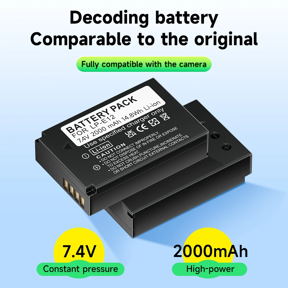 캐논 EOS M EOS M M2 EOS M10 M50 M100 Rebel SL1 100D Kiss X7용 LP-E12 LP E12 LPE12 카메라 배터리 2000mAh 디지털 배터리