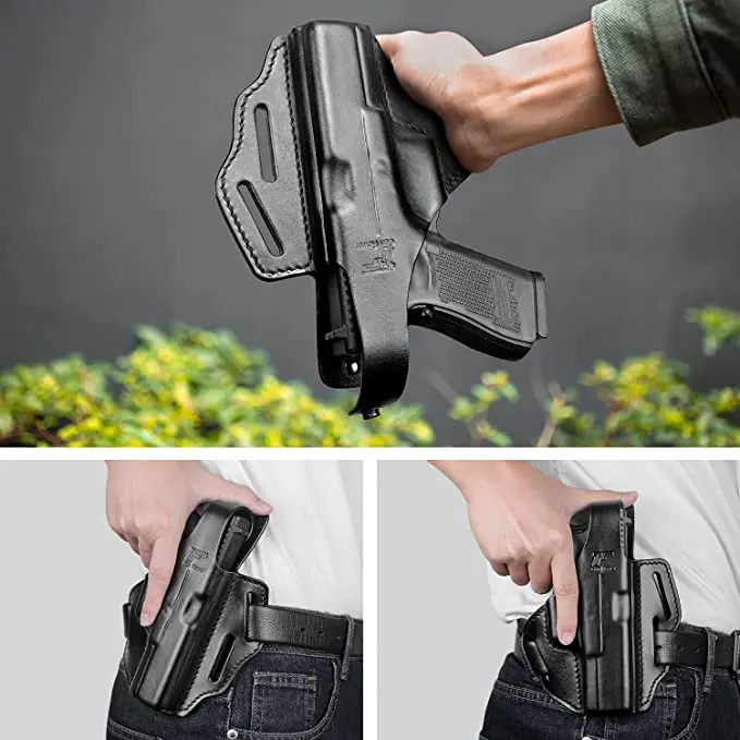 Imagem -06 - Bolsa de Couro com Focinho Aberto Coldres Fit Glock 17 19 19x22 23 31 32 45 Preto Slot Thumb Release