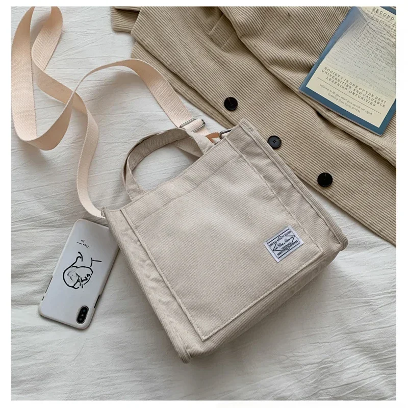 Jesień sztruks dorywczo damska torba na ramię sztuka Retro płótno Crossbody torba dla kobiet bawełna zamek torebki luksusowy projektant — zdjęcie 2