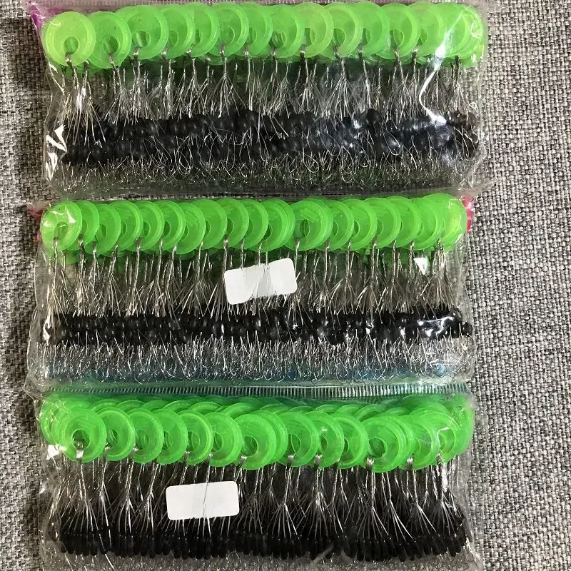 600 pièces 100 groupes/ensemble bouchon de Bobber de pêche bouchon de perles en caoutchouc noir flotteur de pêche haricots espace