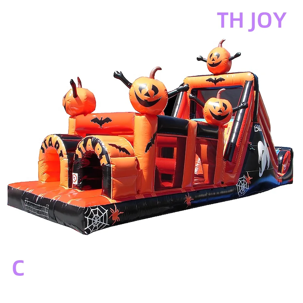 By ship to door, 40ft 12m Commercial Halloween Obstacle Course, 2025 new Inflatables Haunted house Obstacle Course bouncy slide